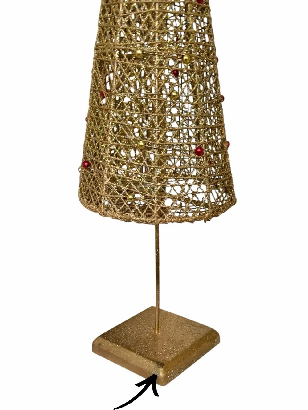 Set of 2 Crate and Barrel Metallic Gold Wire Cone Tabletop Christmas Trees 19”